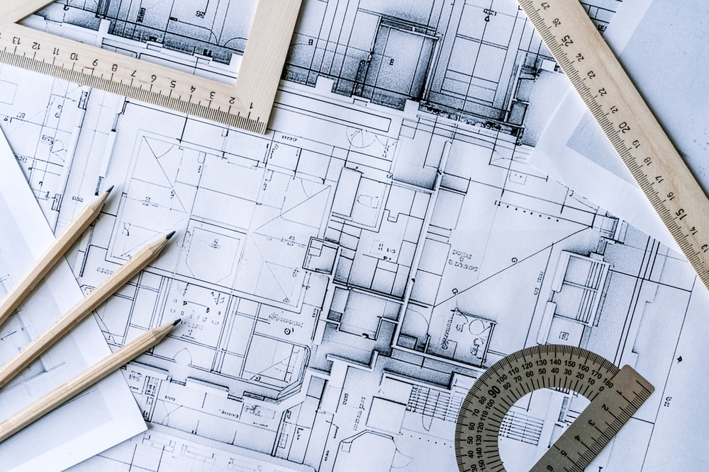Architectural,Engineering,Design,Plan,Drawing,On,The,Table.,Architect's,Work
